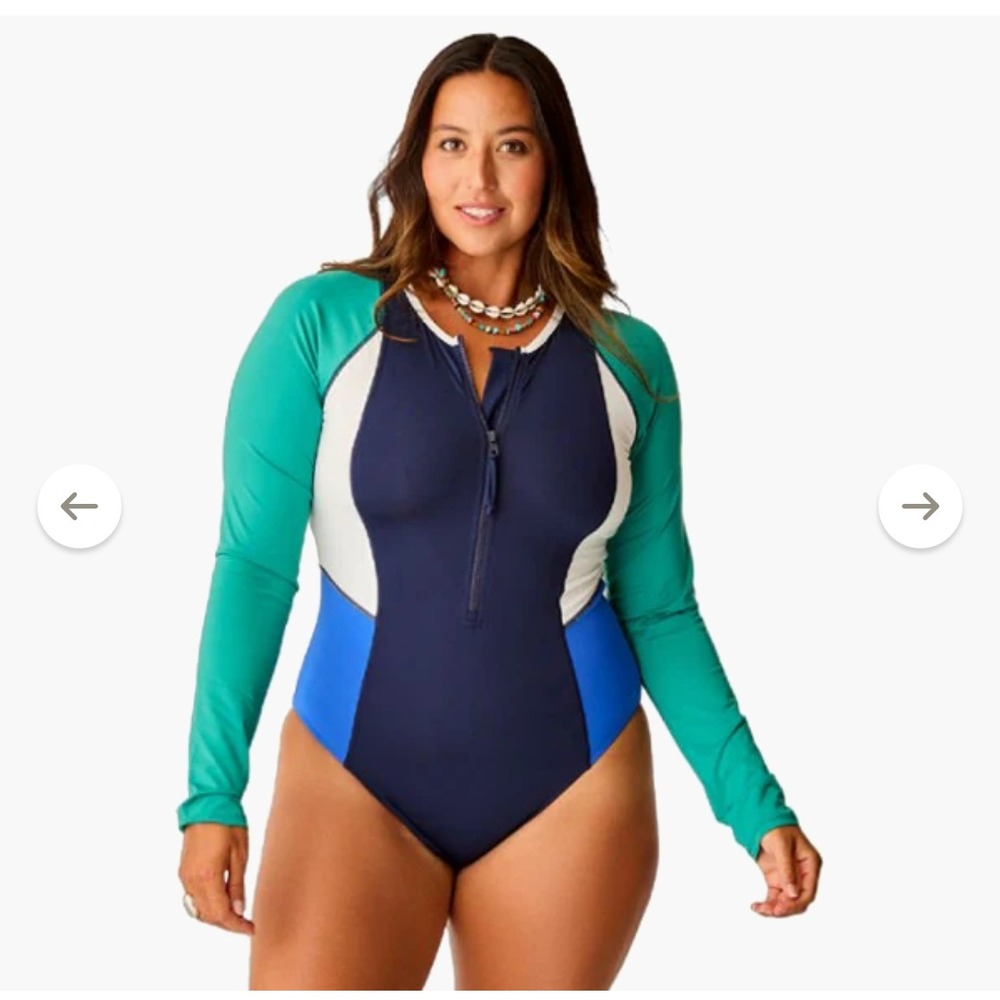 Carve Designs NWOT Long Sleeve  One Piece Swimsuit‎ Rash Guard Blue Green Medium